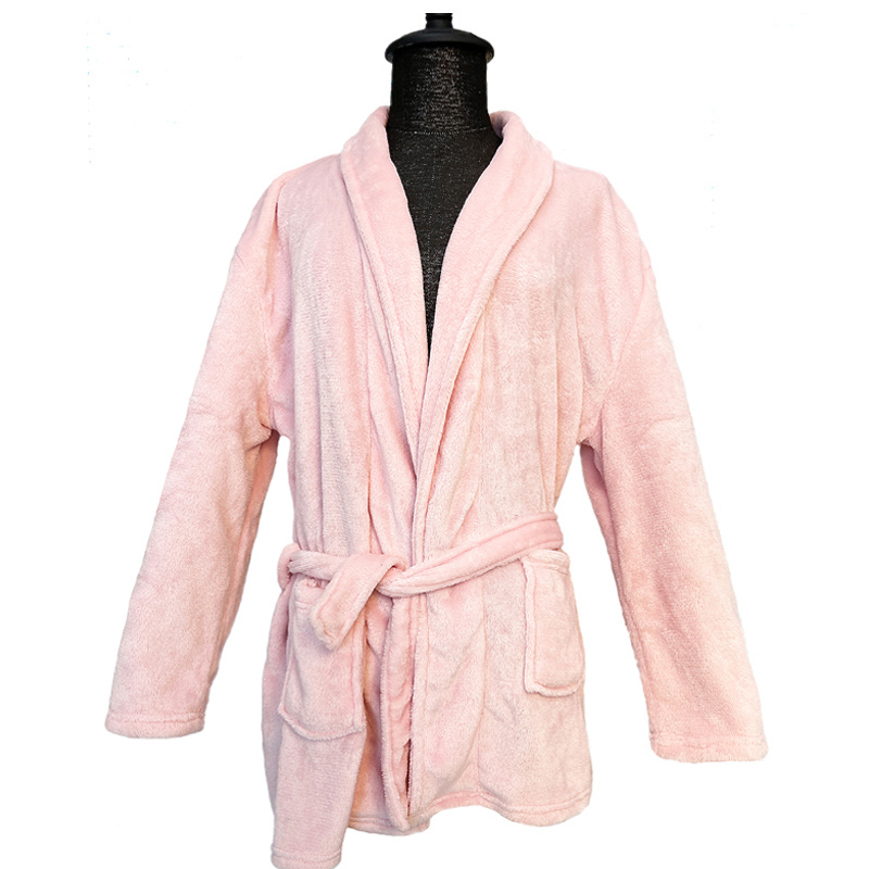 Solid Flannel Short Bathrobe